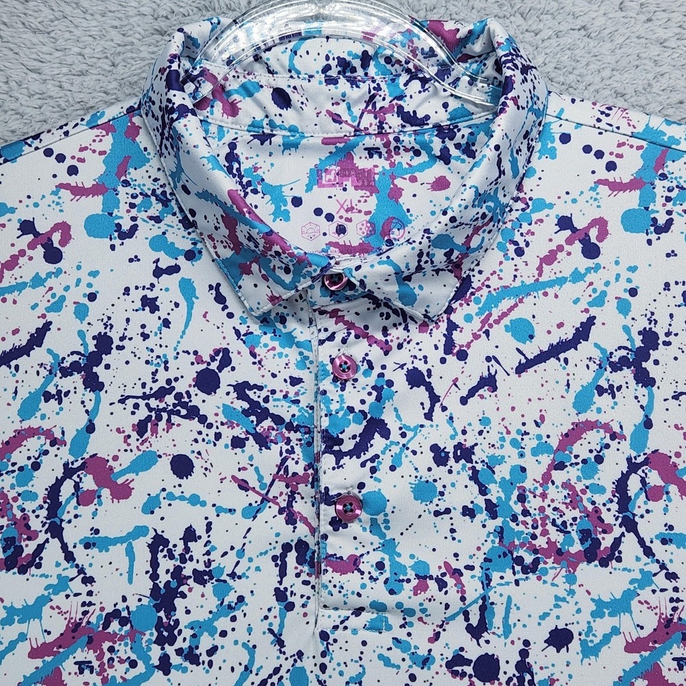 Lofty Llama Polo Mens XL Multicolor Paint Splatter Golf Performance Stretch - Picture 5 of 11